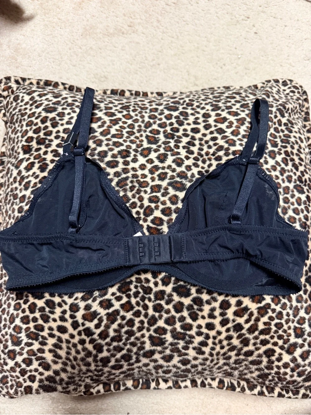 NWT Victoria Secret Black Lace Unlined Bra with Pink Trim